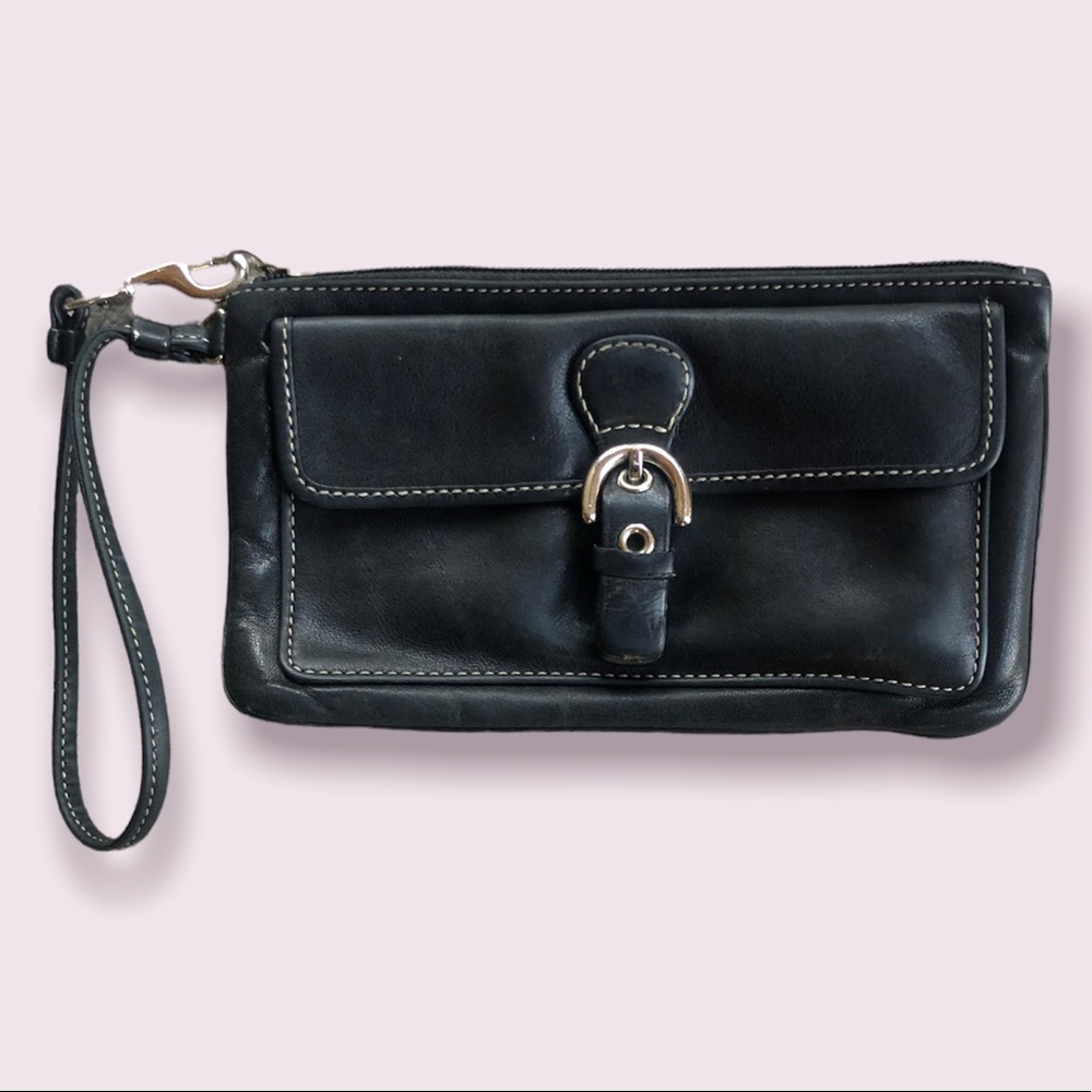 Coach black leather wristlet